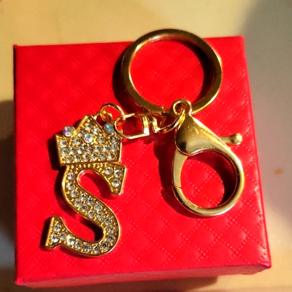 Gold NWOT Keychain with Rhinestone Initial Charm